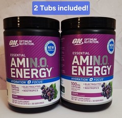 Amino Energy Hydration + Focus 🍇 2 Tubs, 30 Servings, 100mg Caffeine, 09/2027✨️