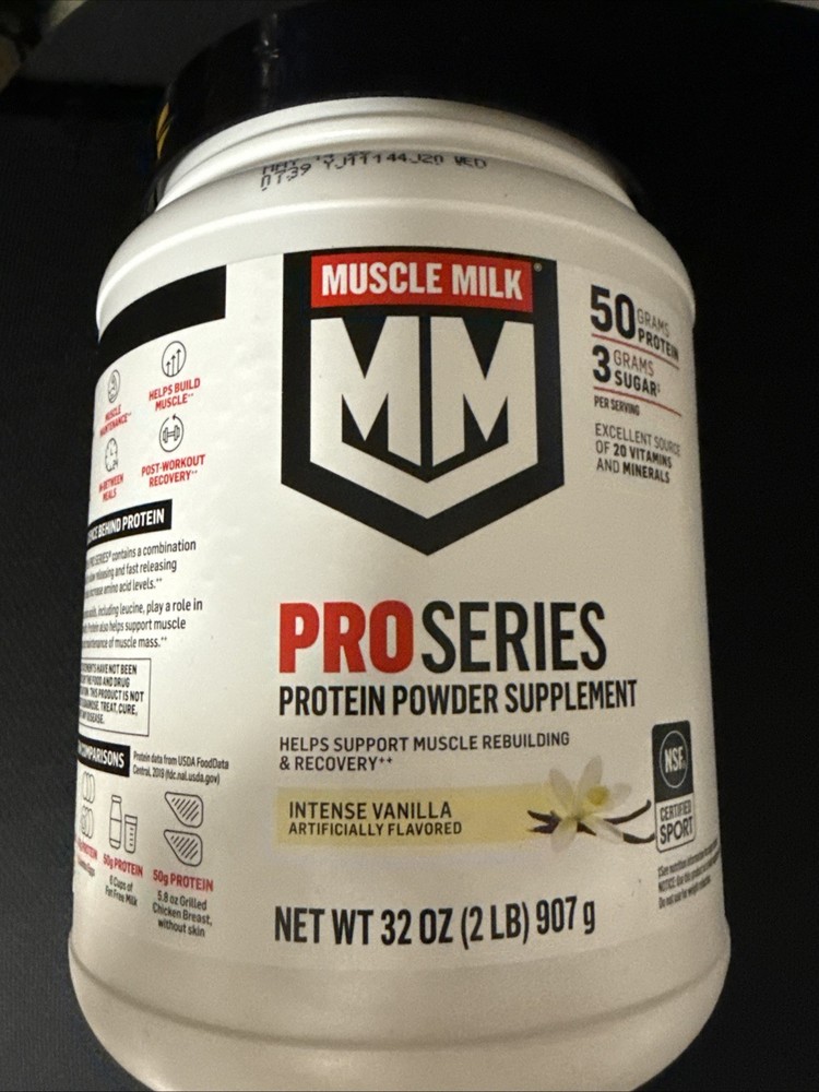 Muscle Milk Protein Powder Pro Series, 7/22/26 Exp Intense Vanilla 32 Oz