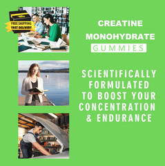 Creatine Monohydrate Gummies, Creatine for Men & Women, Chewable Creatine for En
