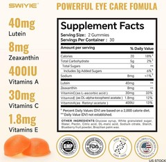 20mg Lutein + 4mg Zeaxanthin Gummies for Eye Health Support with Natural Flavor