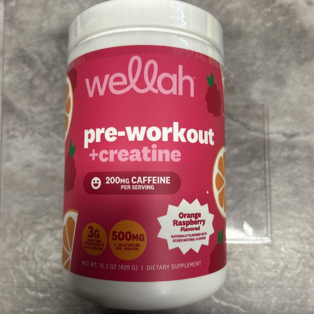 Wellah Pre-Workout + Creatine Powder (30 Servings) Orange Raspberry -3g Creatine