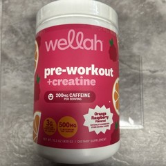 Wellah Pre-Workout + Creatine Powder (30 Servings) Orange Raspberry -3g Creatine