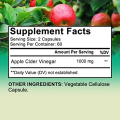 Apple Cider Vinegar Capsules 1000mg Supports Digestive Health 30-120 Pills Vegan