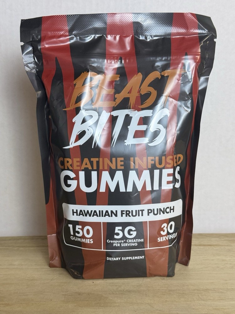 Beast Bites Creatine Monohydrate Gummies Hawaiian Fruit Punch 150 Count 5g