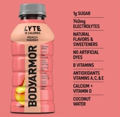 BODYARMOR LYTE Sports Drink Low-Calorie Sports Beverage, Peach Mango, 12 fl oz