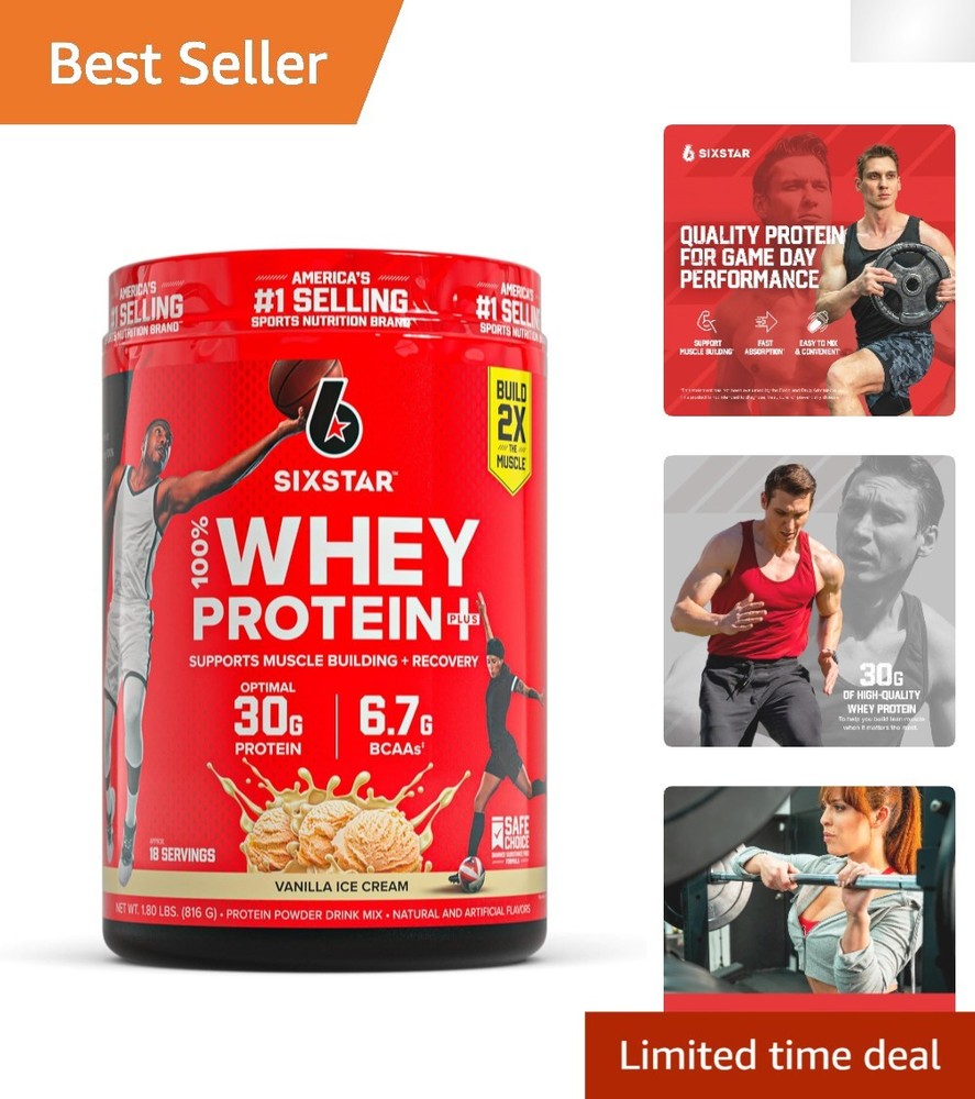 SIXSTAR Whey Protein Plus – 30g Protein & Immune Support, Vanilla Cream, 1.8lbs