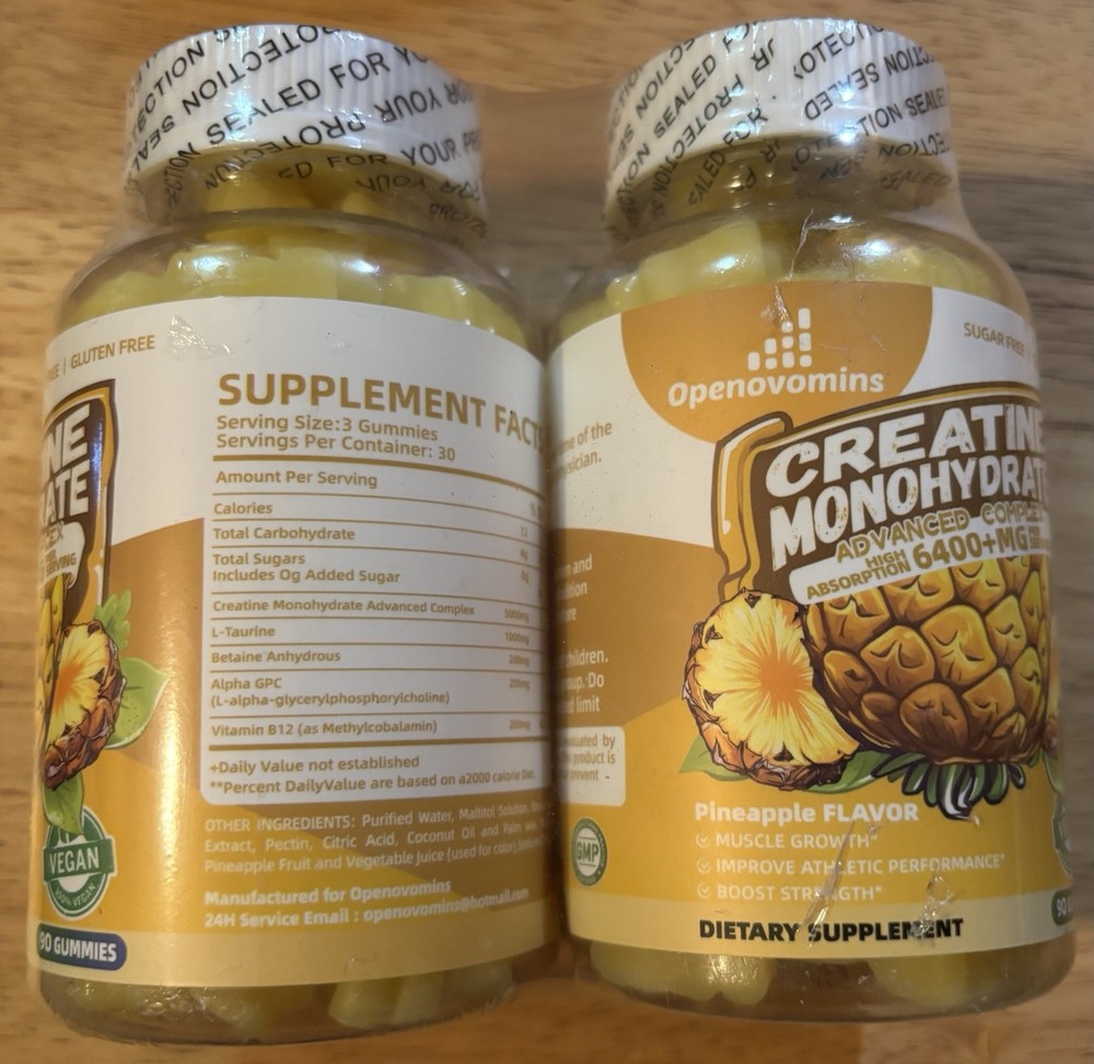 Creatine Monohydrate Gummies, Pineapple Flavor, Energy Muscle Support 2 Pack