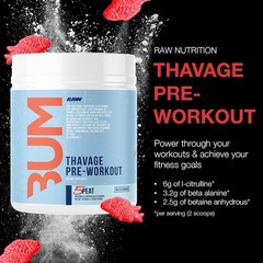 RAW CBUM Pre Workout Powder Thavage 5 Peat Red Gummy Sports Nutrition Supplement