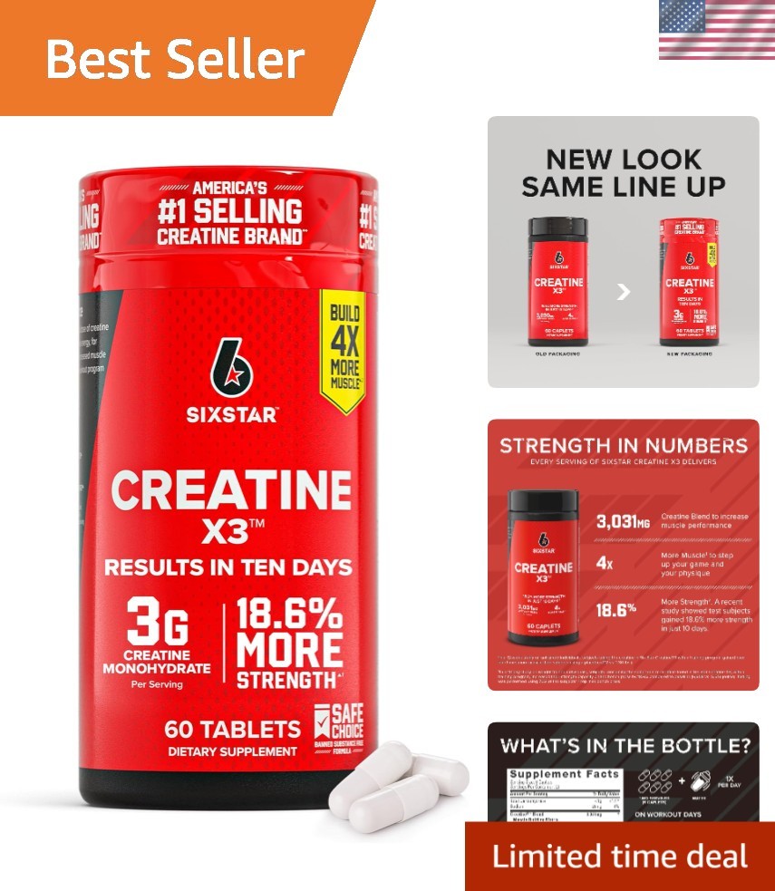 SIXSTAR Creatine X3 – 60 Caplets for Muscle Strength & Recovery – Gluten Free