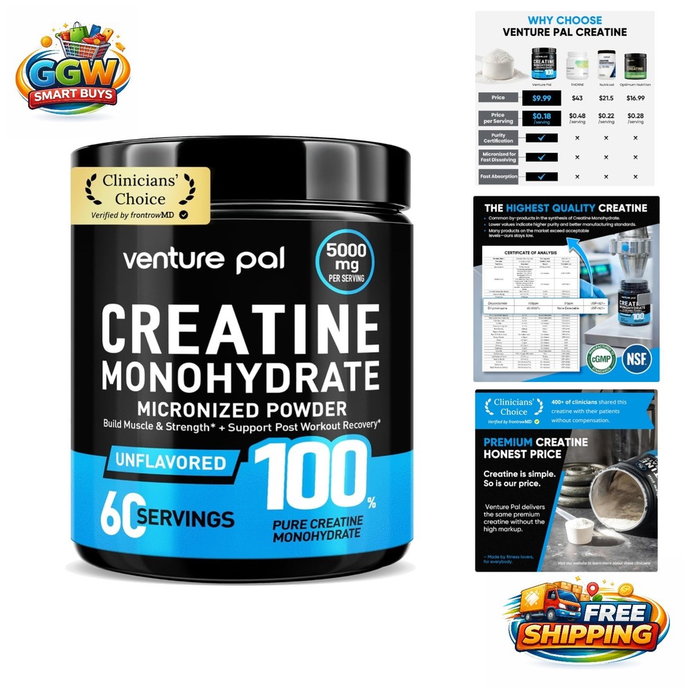 100% Pure Micronized Creatine Monohydrate Powder – 5g Unflavored – & Keto