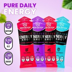 NewTrition Active Energy Shots 24ct 125mg Caffeine B12 Focus Energy Drink Pouch