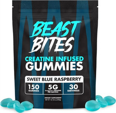 BEAST BITES Creatine Infused Gummies Sweet Blue Raspberry Vegan Gluten Free