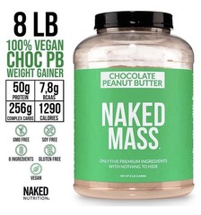Naked Nutrition Mass 8lb CHOCOLATE PEANUT BUTTER Vegan Weight Gainer 4/2028*Dent