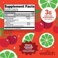 Wellah Creatine for Women (50 Servings) Cherry Limeade – 3g of Creatine