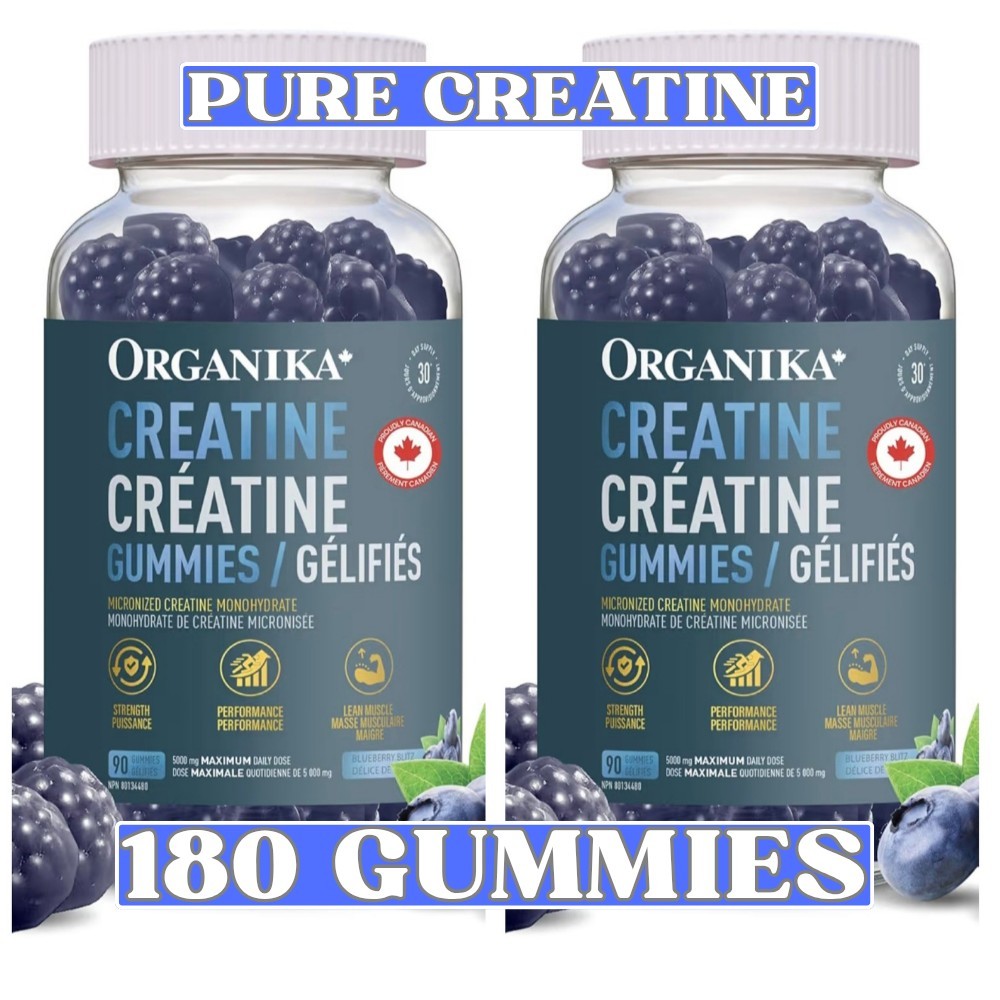 Organika Creatine Monohydrate Gummies 2 Bottles 180 Count Blueberry