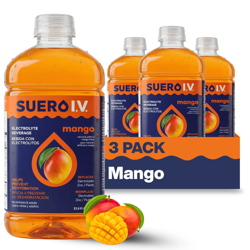 Suero I.V. Electrolyte Drink, Mango Flavor 33.8 fl oz – Hydrate (3-Pack)