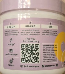 Bloom HIGH ENERGY PRE-WORKOUT 7 oz Size (30 Ser) Sour Peach Rings BEST BY 8/26