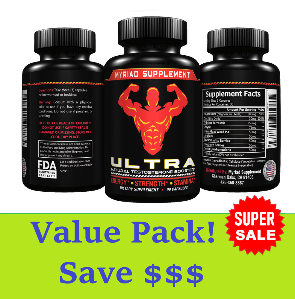 Ultra Testosterone Booster 90 Caplets – Natural Stamina & more Energy Value Pack