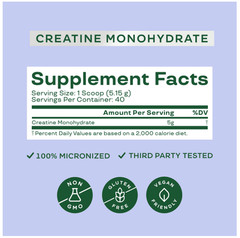 Bloom Nutrition Creatine Monohydrate Powder Unflavored 40 Servings