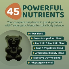 Natural Supergreens Multivitamin Gummies, Adaptogens, Pre & Probiotics, Fiber…