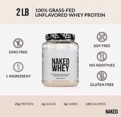 NAKED Whey Grass Fed Protein Powder, Unflavored, 2 lb, 1 Ingredient