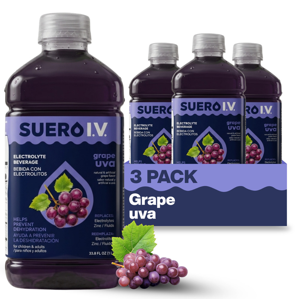 Suero I.V. Electrolyte Drink, Grape Flavor 33.8 fl oz – Hydrate (3-Pack)