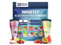 WASETLY Electrolyte Hydration Powder Variety Pack 30 Sticks Sugar-Free