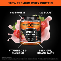 2 pack Body Fortress Super Advanced 100% Premium Whey Protein Powder, Strawberry