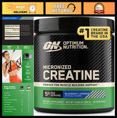 Micronized Creatine Monohydrate Powder – Blueberry Lemonade, 360g, 60 Servings,