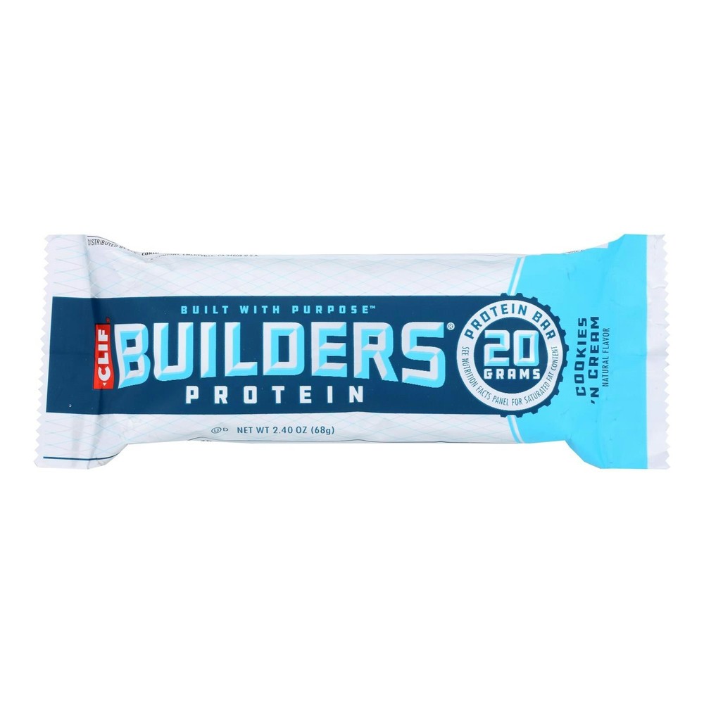 Clif Builders Protein Bar Cookie & Cream Gluten Free – 2.4 oz (Pack of 12)