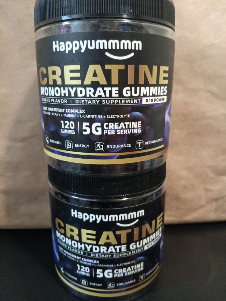 2X happyummmm creatine Monohydrate gummies 120 Gummies Grape Flavor