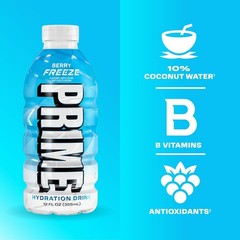 PRIME HYDRATION Variety,Berry Freeze,Cherry Freeze, Ice Pop Drinks,12 Oz,15 Pack
