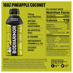 BODYARMOR Pineapple Coconut Sports Drink, 16 Fl Oz Bottles, 12 Pack Hydration