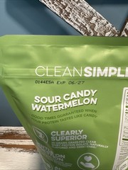 Clean Simple Eats Clear Protein Powder Sour Candy Watermelon Exp 6/27