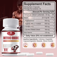 Nitric Oxide Booster Supplement w/ L-Arginine Premium Workout Muscle 60 Capsules