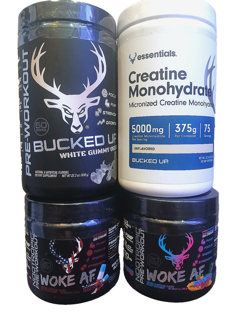 4 pc. BUCKED UP Nootropic Pre-Workout & Creatine Monohydrate Lot Woke AF Miami