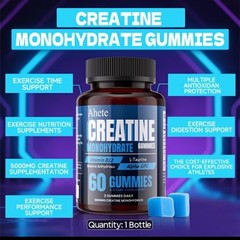 Creatine Monohydrate GUMMIES 🫐 Flavor 1 Sugar Free 1 Month Supply for Pump 💪