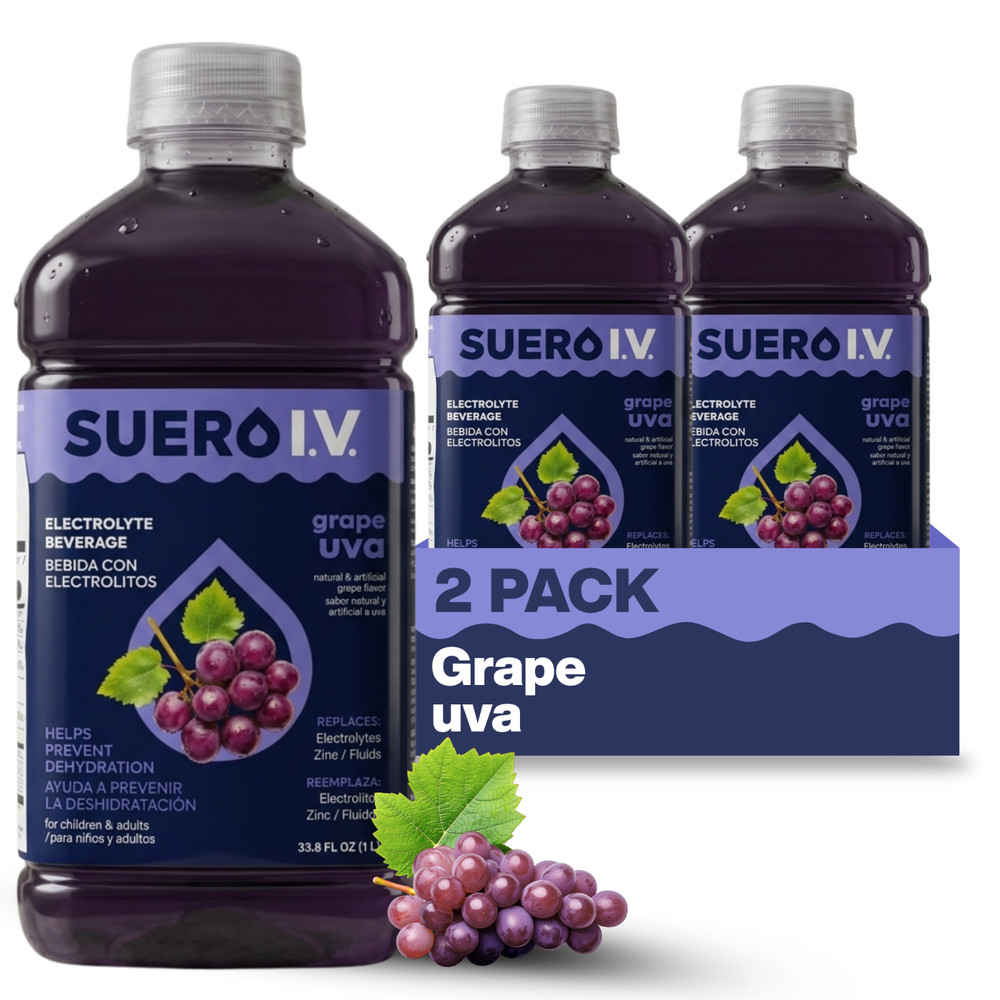Suero I.V. Electrolyte Drink, Grape Flavor 33.8 fl oz – Hydrate (2-Pack)