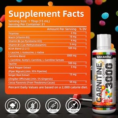 L Carnitine Supplement Liquid 3000 mg, with BCAA – Sour Gummy Flavor – 16 fl oz.