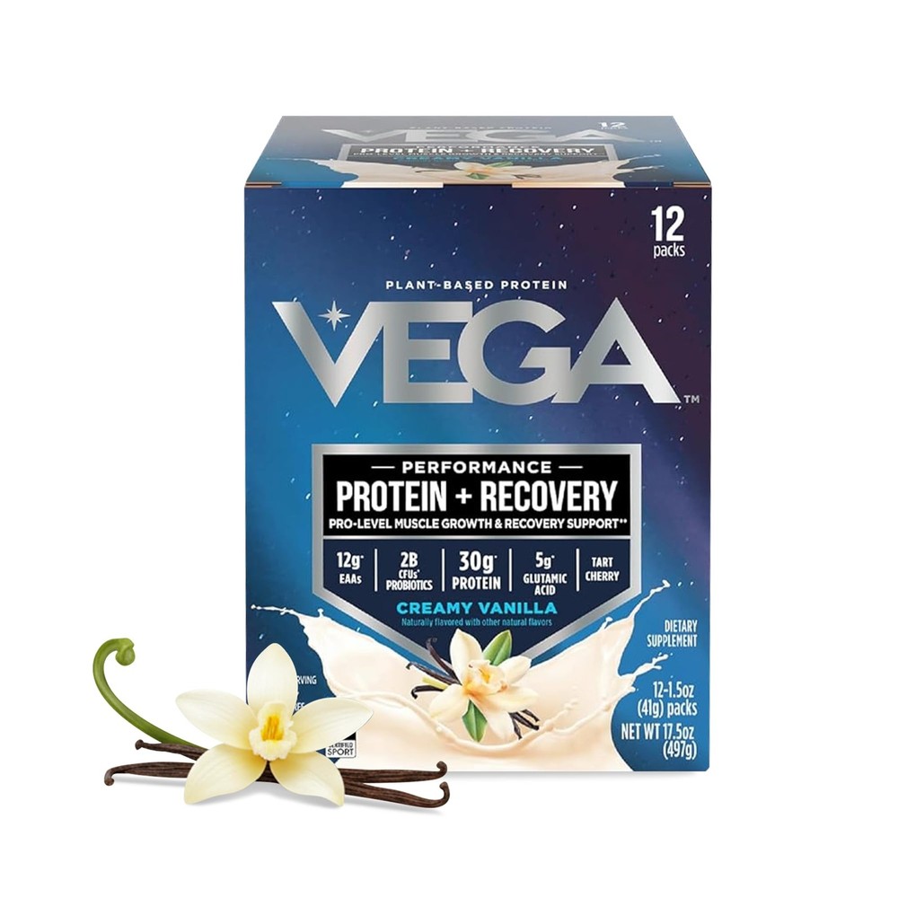 Vega Protein + Recovery, Vanilla – 30g Vegan 1.46 Ounce (Pack of 12),