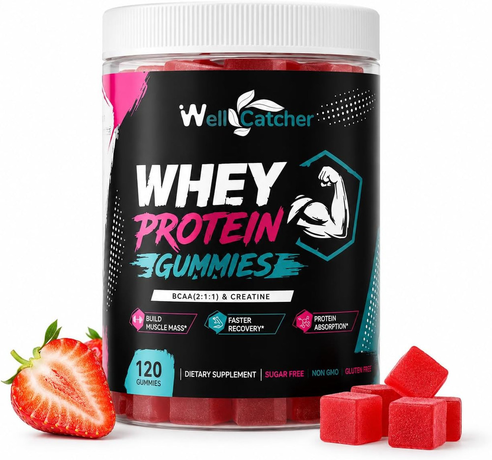 Whey Protein Gummies with BCAA & Creatine, Sugar Free Pectin Protein Gummies for