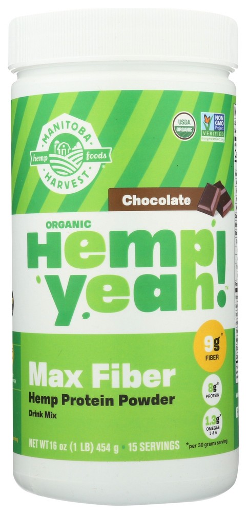 Manitoba Harvest Max Fiber Hemp Protein Powder Chocolate 16 Oz 1 Lb 1L 1 Pack
