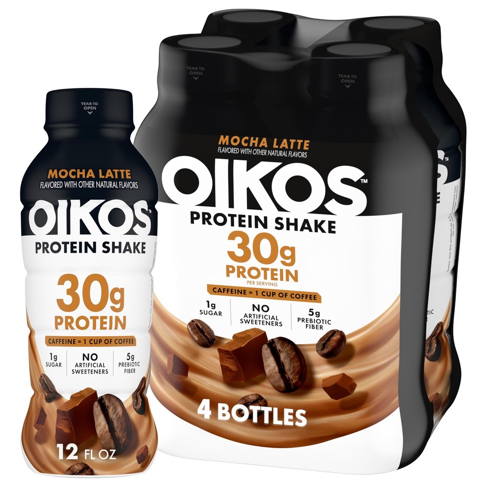 Oikos 30g Protein Shake, Mocha Latte, Shelf Stable, High 3 Fl Oz (Pack of 4)