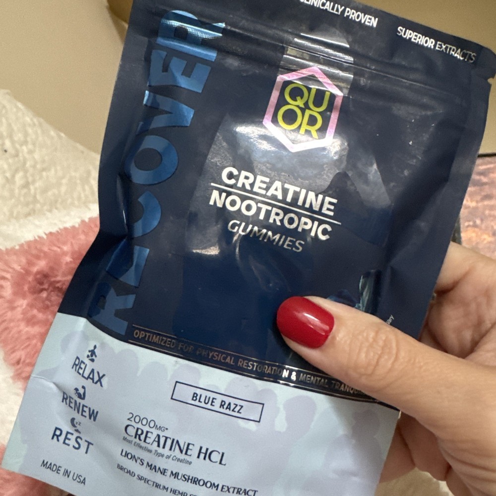 QUOR RECOVER Creatine Gummies Vegan Nootropic 60 Count Exp 01/20/28 Blue Razz