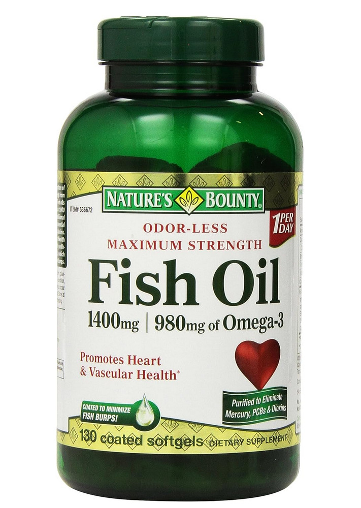 Nature’s Bounty ODOR-LESS Fish Oil 1400mg. 980mg Omega-3.(130 Coated Softgels)