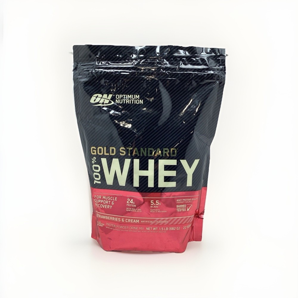 OPTIMUM NUTRITION 100% WHEY PROTEIN STRAWBERRIES & CREAM 1.5 LB BAG EXP 01/2027+
