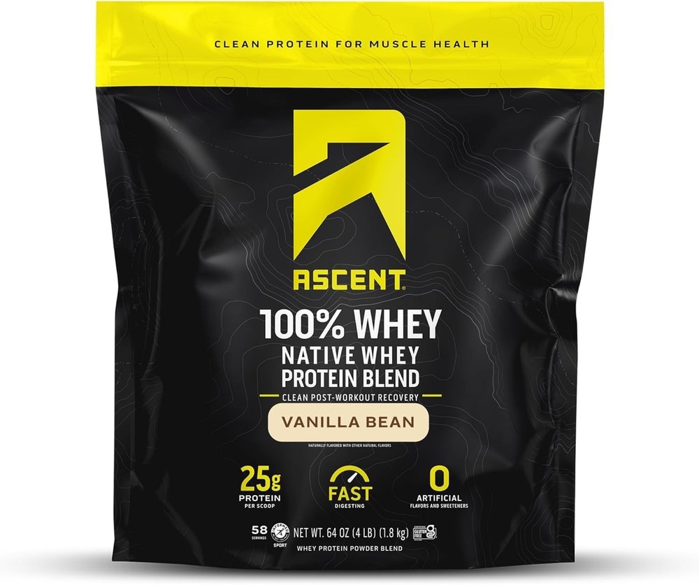 Ascent 100% Whey, Native Whey Protein Blend, Vanilla Bean (4.25 Pounds)
