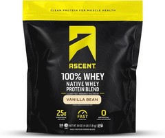 Ascent 100% Whey, Native Whey Protein Blend, Vanilla Bean (4.25 Pounds)