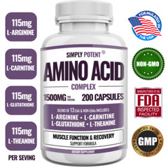 Amino Acid Complex 1500mg 200 Capsules – 13 Aminos with L-Arginine L-Glutathione