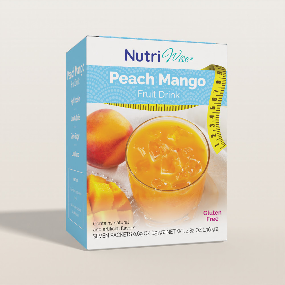 NutriWise Peach Mango High Protein Fruit Drink, Low Calorie, Low Sugar 7ct